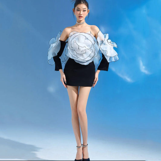 Rose Flower Off-the-Shoulder Decorative Mini Formal Dress