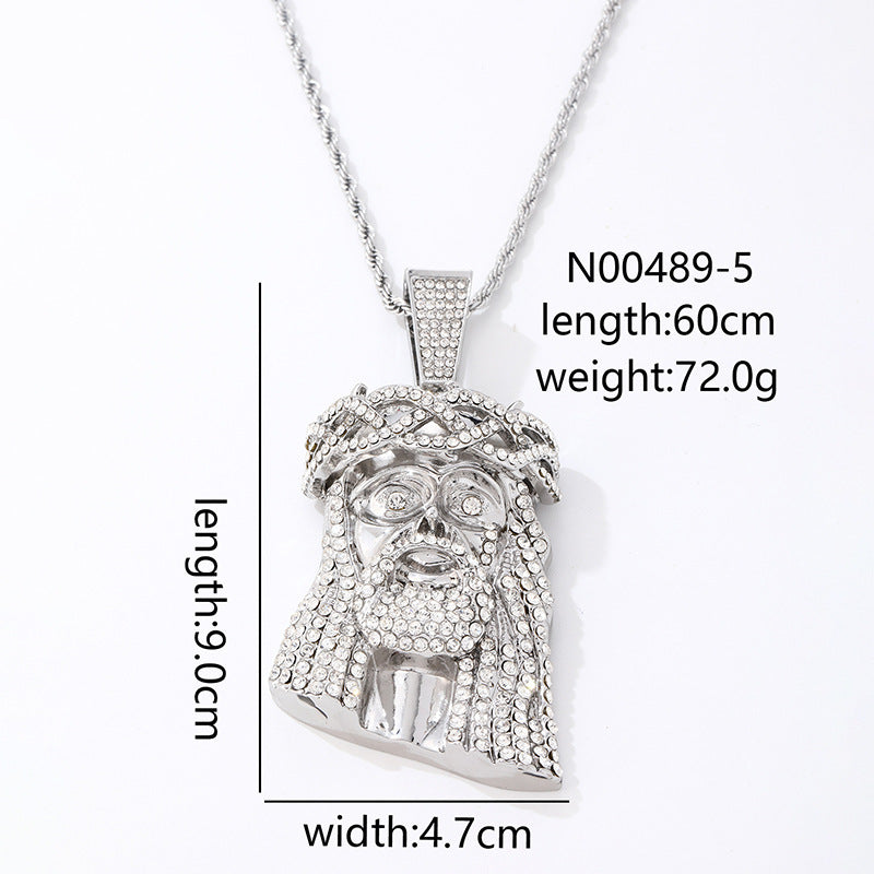 Jesus Piece Hip-Hop Iced Cubic Zirconia Gold Plated Pendant Micro Inlaid Rope Chain Necklace