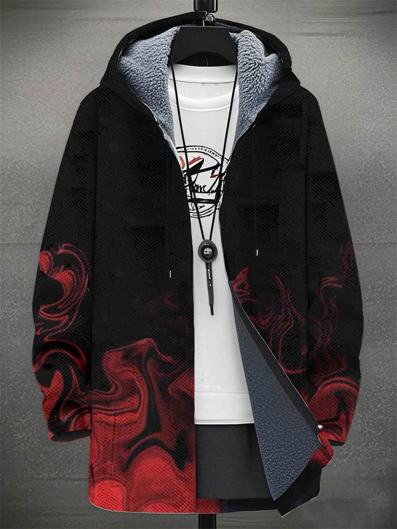 Men's Colorblock/Plaid/Camo/Abstract/Bohemian Digital Print Velvet 3/4 Length Hip-Hop Hoodie Jacket to 4X Big & Tall