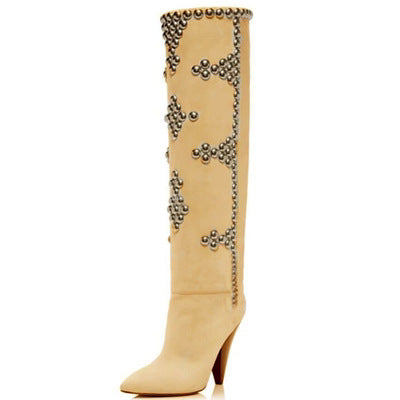 Studded Wedge Heel Pointed Toe Women's Over-the-knee/Ankle Boots