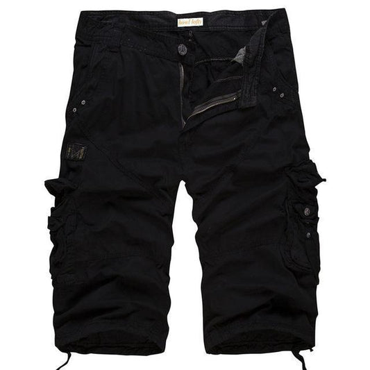 Men's Multi-Pocket Drawingstring Solid Color Cargo Shorts