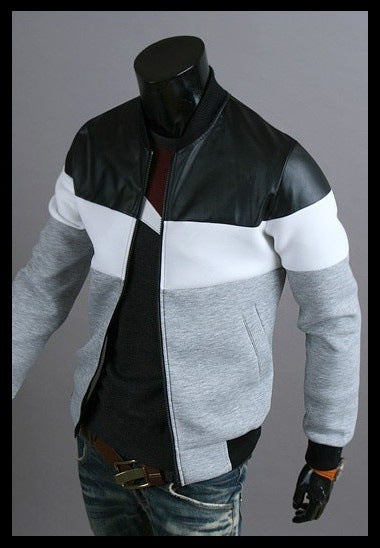 Men's Hip-Hop Black/White/Grey Striped Colorblock O-Neck Zipper Bomber Jacket