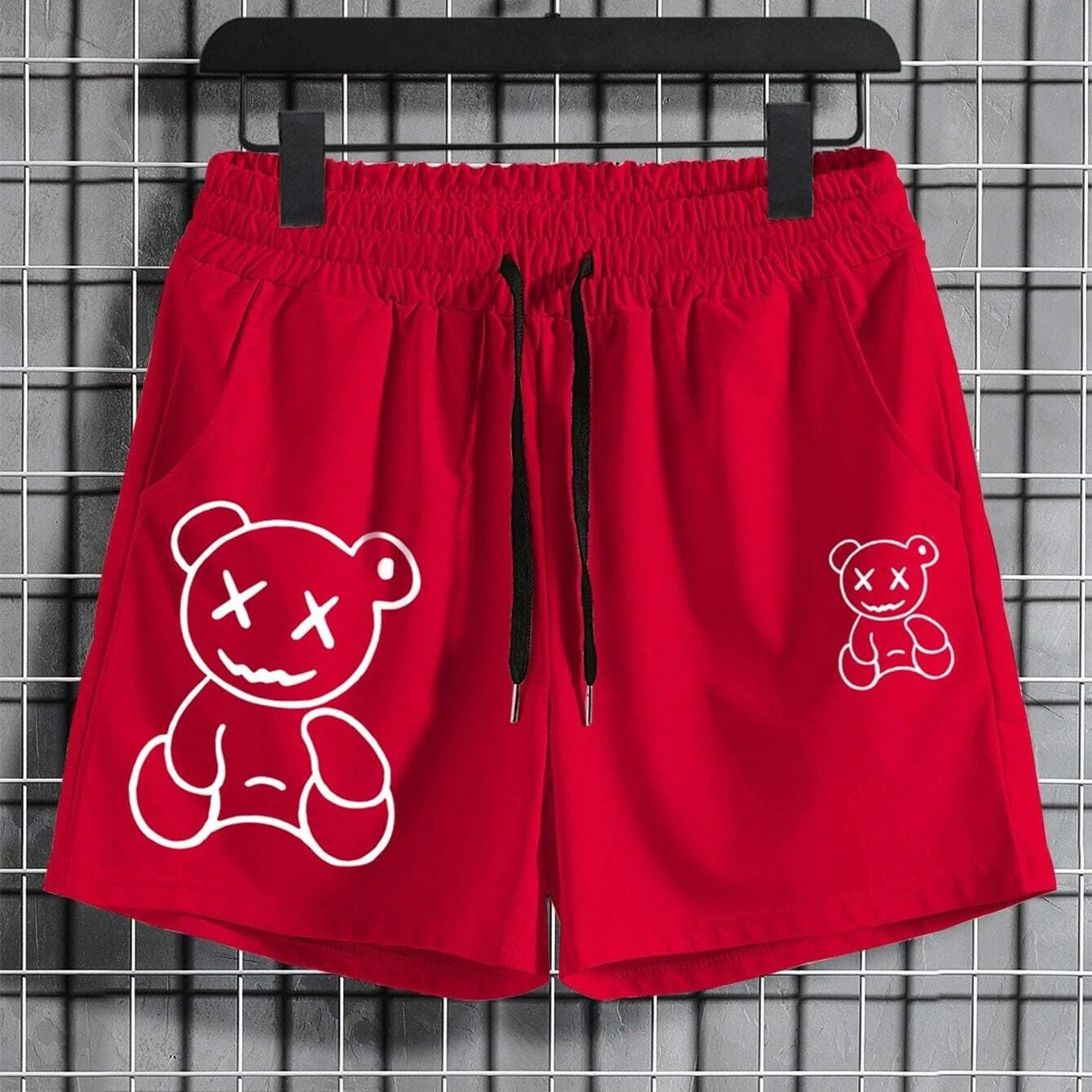 Men's Teddy Bear Print Cotton Drawstring Shorts