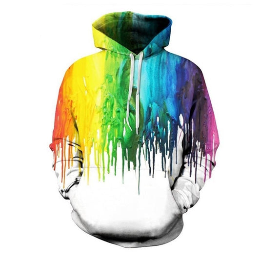 Men's 3D Rainbow Colored Dripping Paint Print Drawstring Streetwear Pullover Hoodie Sweatshirt