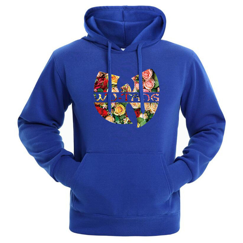 Men's Rose Flower "Wu-Tang" Drawstring Hip-Hop Hoodie Sweatshirt