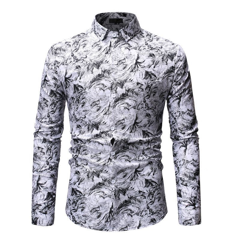 Men's Paisley Floral Print Long Sleeve Turn-Down Collar Business Dress Shirts