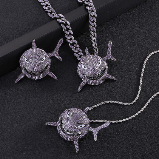 Iced-Out Rhinestone Shark Pendant Micro Set Hip-Hop Chain Necklace