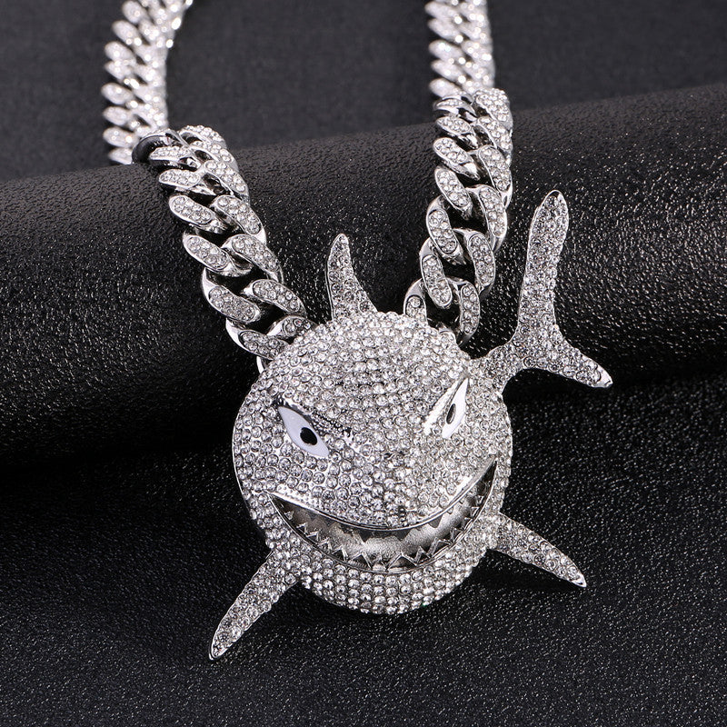 Iced-Out Rhinestone Shark Pendant Micro Set Hip-Hop Chain Necklace