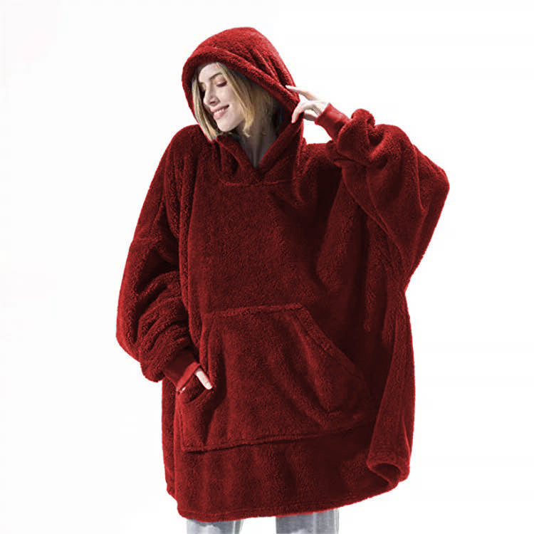 Oversized Unisex Fleece Loose 2-Sided Wearable Hoodie Blanket Sweatshirt w/ Kangaroo Pocket