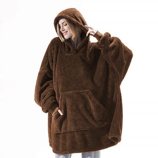 Oversized Unisex Fleece Loose 2-Sided Wearable Hoodie Blanket Sweatshirt w/ Kangaroo Pocket
