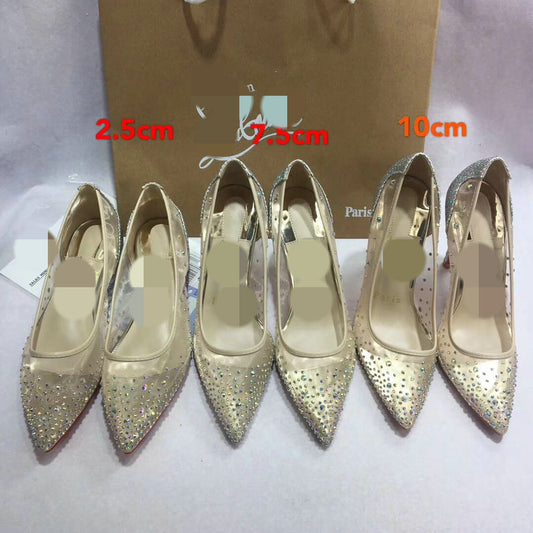 Mesh Rhinestone Transparent Women's Pointed Toe High Heel Pumps 2.5, 7.5 & 10 cm