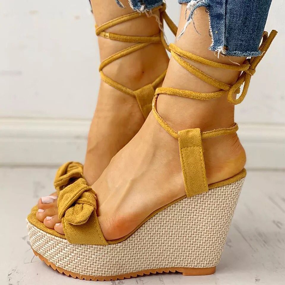 Open Toe Women's Bowknot Decor Fishmouth Platform Wedge Sandals