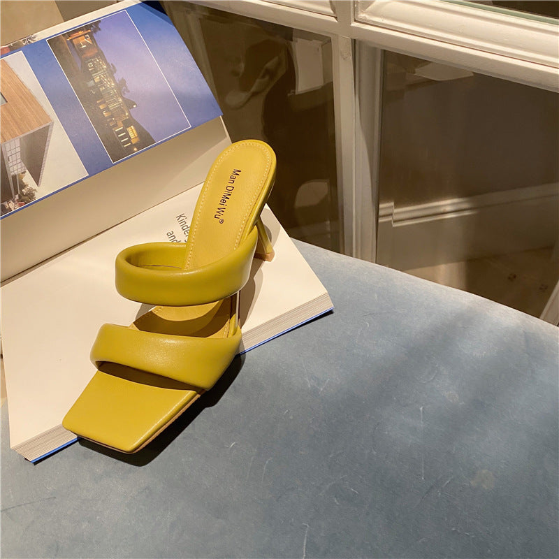 Cross Border Double Strap Women's PU Leather High Heel Open Toe Sandals