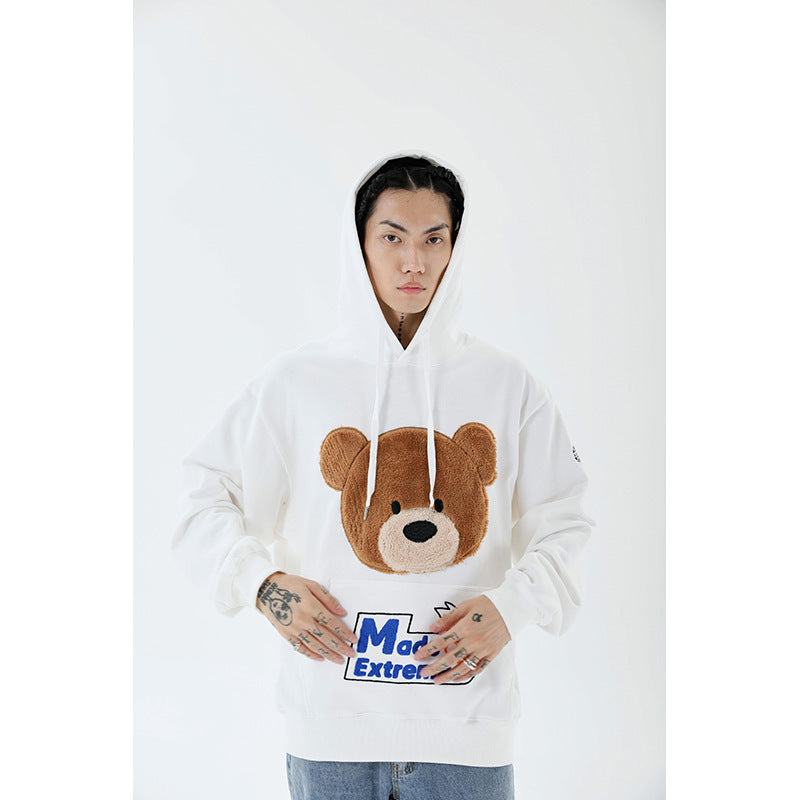 Flocking Teddy Bear Sweatshirt Loose Hip Hop Hedging Couple Jacket