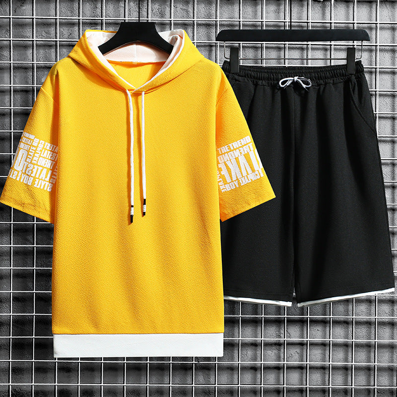 Oversized Letter Print Short Sleeve Hoodie T-Shirt + Loose Shorts 2-Piece Set