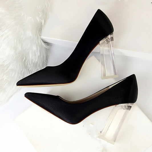 Satin Solid Color Clear Transparent Stiletto Heel Women's Pumps