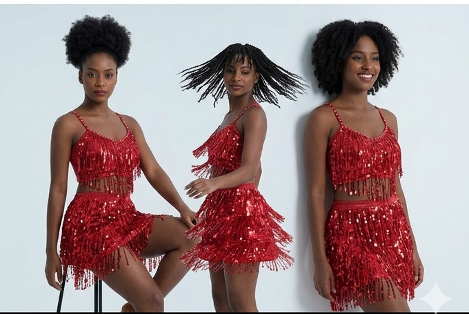 Sequin Metallic Tassel Crop Tank Top + Elastic Waist Fringe Mini Skirt Women's Formal 2-Piece Dance/Party Set