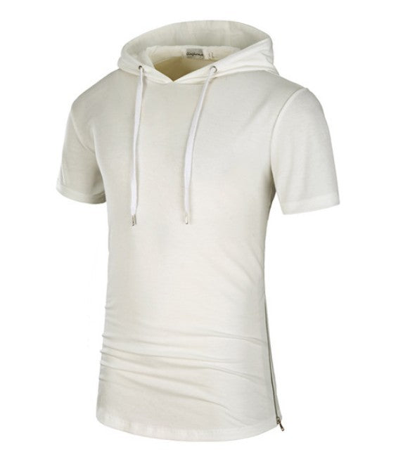 Men's Camo/Solid Color Print Short Sleeve Drawstring Hoodie Shirt