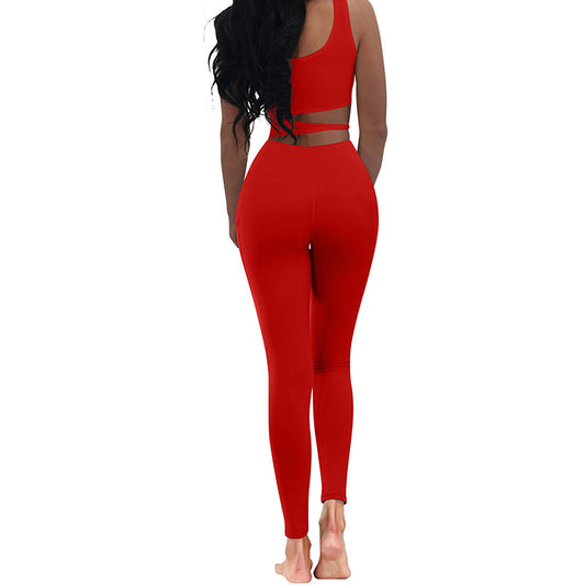 Sleeveless Lace-Up Hollow-Out Solid Color Skinny Jumpsuit
