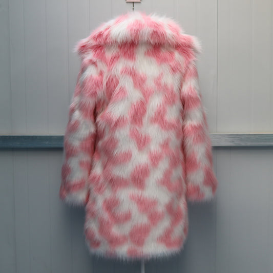 Tie-Dye Faux Fur Pink/Green Women's Turn-Down Collar Streetwear Coat to 6X Plus Size