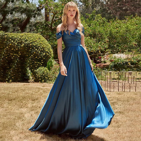 Off-the-Shoulder Corset Design Cinched Waist Solid Color Temperament Bridesmaid/Party Formal Maxi Dress