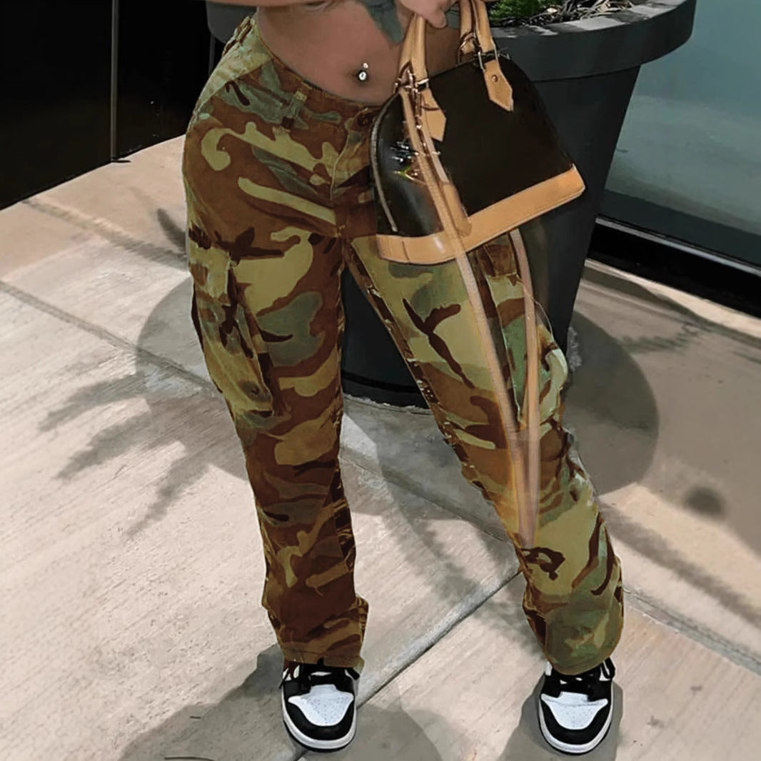 Camoflauge Print Streetwear Hip-Hop Women's Multi-Pocketed Cargo Pants to 5X Plus Size
