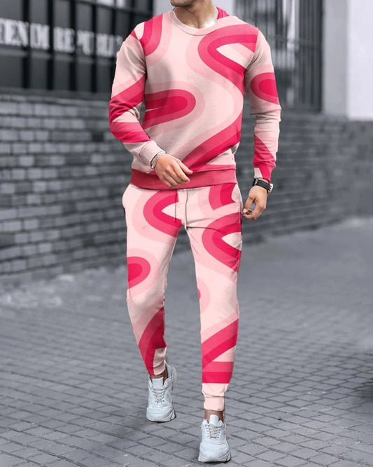 Men's Jack of Diamonds/Geometric/Aztec Print O-Neck Long Sleeve Pullover Sweatshirt + Jogger Sweatpants Tracksuit
