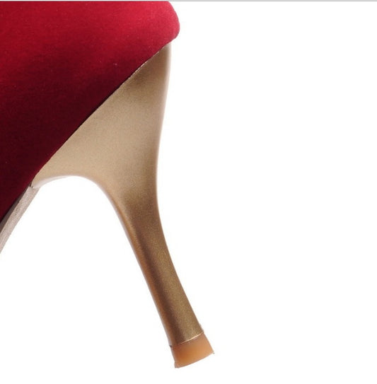 Stud Gold Strap Design Pointed Toe Side Zipper Women's Knee-High Boots