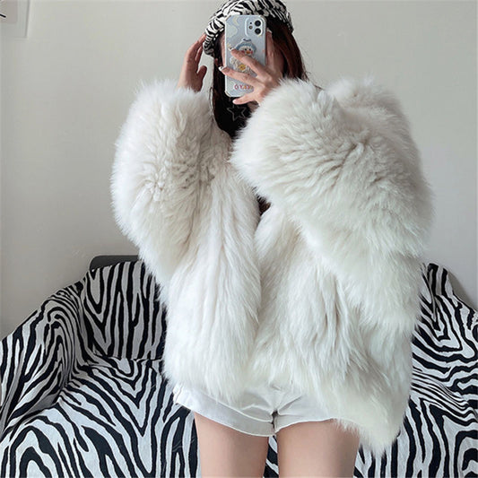 Shaggy Faux Fur Long Sleeve Women's Streetwear Hooded Jacket