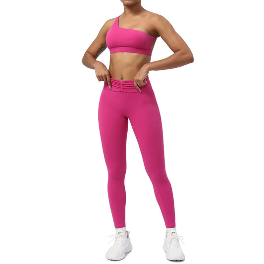 Asymmetrical One Shoulder Crop Sports Bra + Workout Yoga Leggings 2-Piece Set