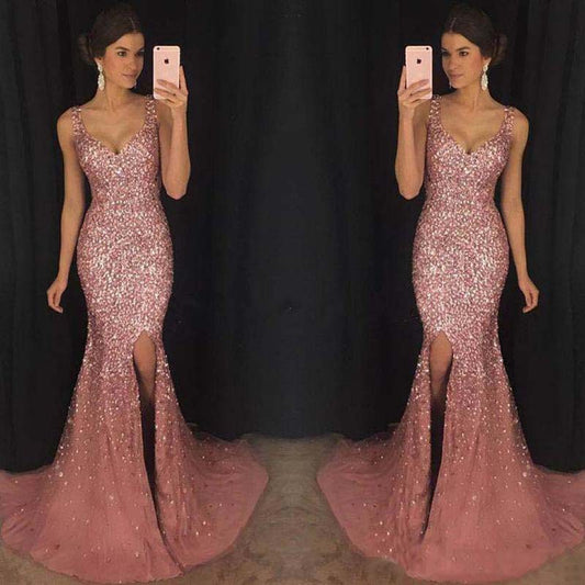 Pink Sequin Sparkling Glitter Spaghetti Strap Floor Length Formal Party/Prom Maxi Dress