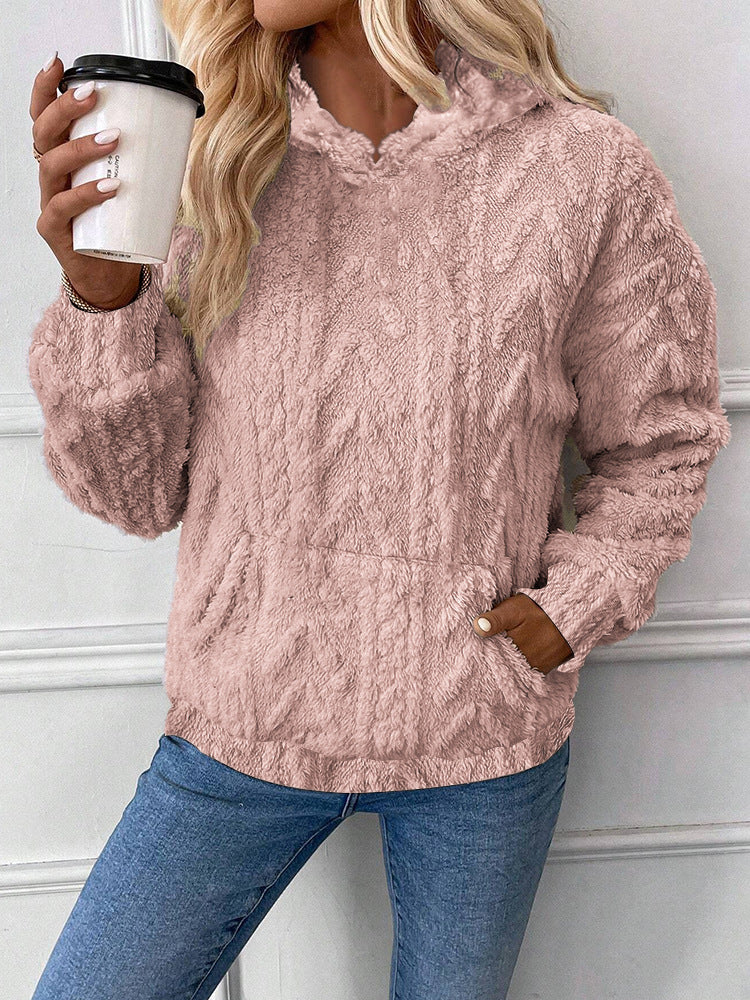 Women's Pullover Jacquard Hooded Loose Fleece Sweatshirt