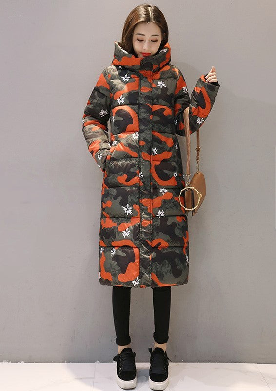 Quilted Camoflauge Multi-Colored Women's Hooded Trenchcoat to 3X Plus Size