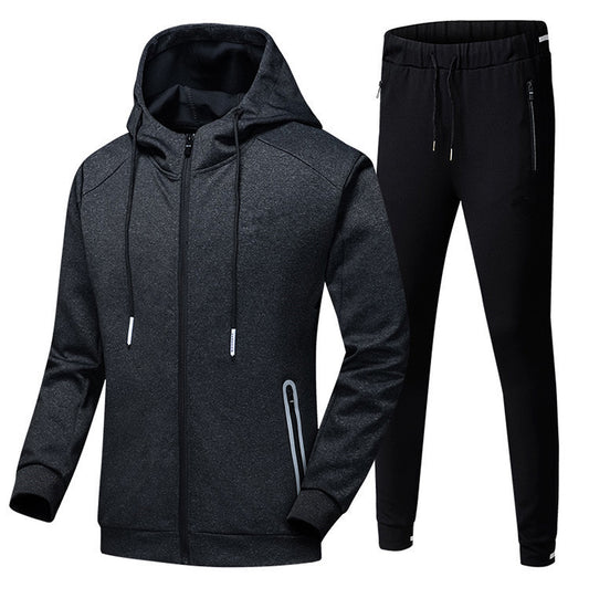 Men's Drawstring Zipper Hoodie Sports Sweat Jacket + Solid Color Skinny Sweatpants Tracksuit