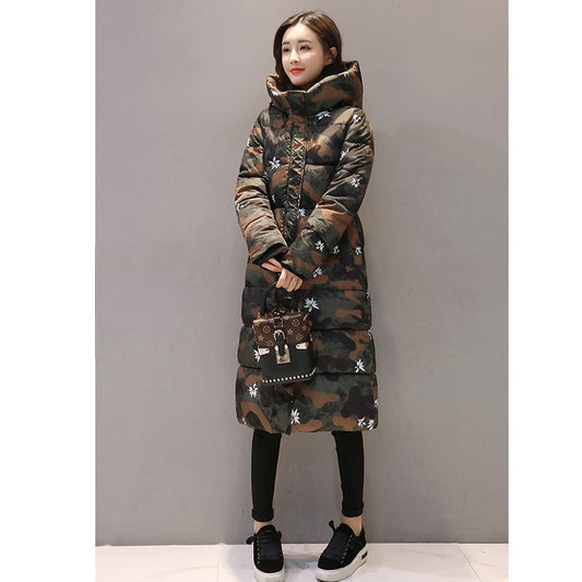 Quilted Camoflauge Multi-Colored Women's Hooded Trenchcoat to 3X Plus Size