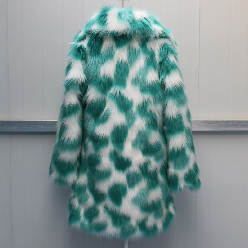 Tie-Dye Faux Fur Pink/Green Women's Turn-Down Collar Streetwear Coat to 6X Plus Size