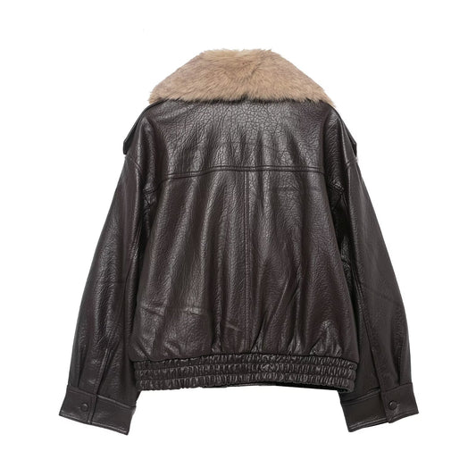 Women's Stylish And Elegant Faux Fur-Decorated Leather Jacket