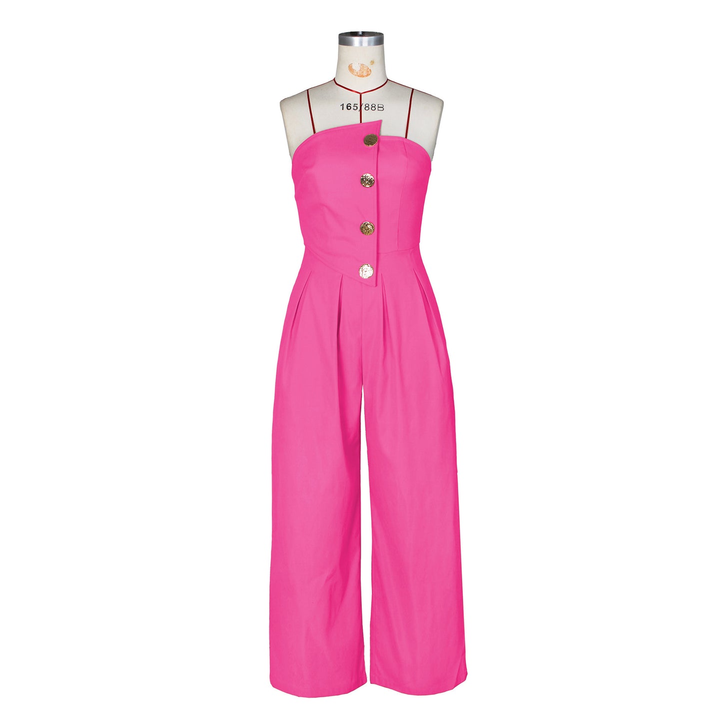 Tube Top Sleeveless Metal Button Design Women's Wide Leg Jumpsuit