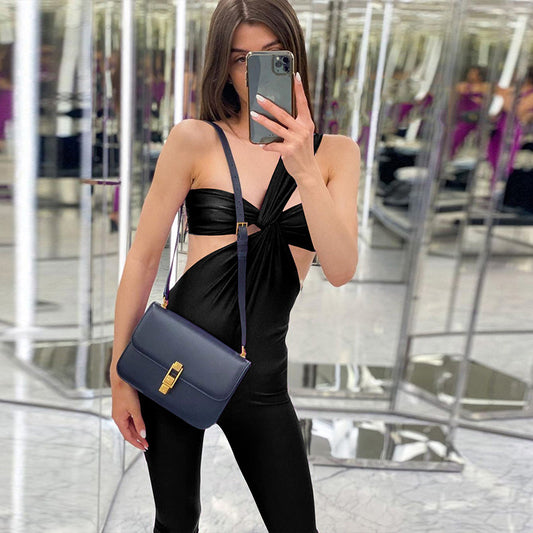 Backless Asymmetrical Hollow-Out One-Shoulder High Waisted Skinny Women's Sexy Jumpsuit