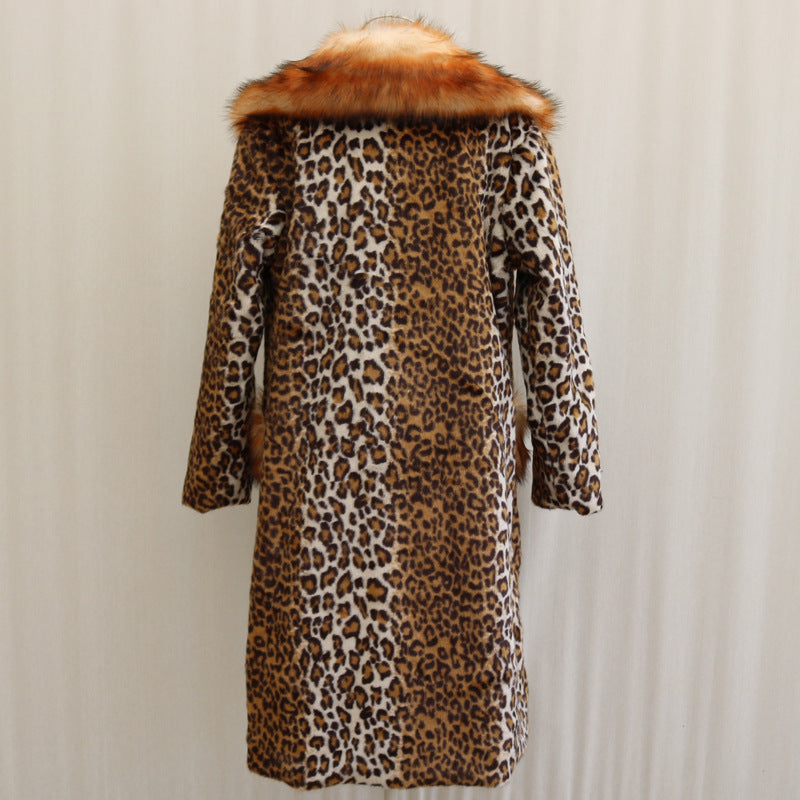 Faux Mink Fur Colorblock Leopard Pattern Women's Trenchcoat to 9X Plus Size