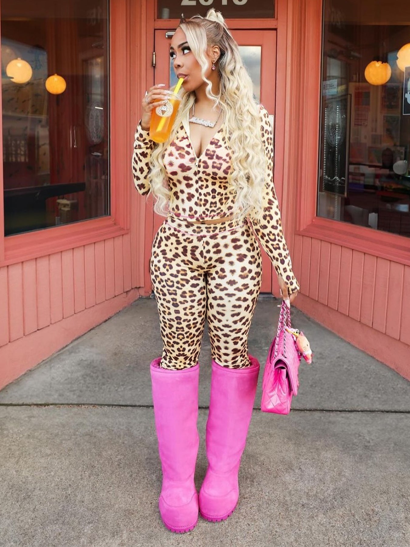 Leopard Print Long Sleeve Women's Zipper Hoodie Jacket + Leggings Tracksuit
