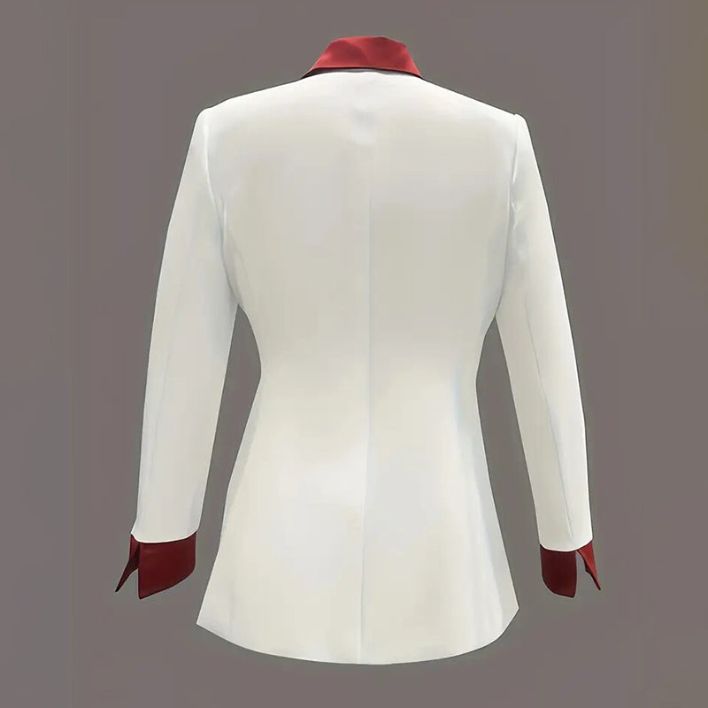 Vintage Colorblock Button-Up Notched Lapel Double Breasted Women's Tuxedo Blazer Jacket