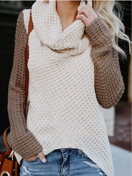 Turtleneck Colorblock Long Sleeve Women's Knitted Sweater to 5X Plus Size