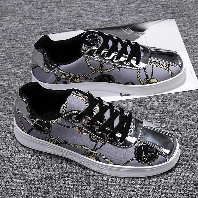 Men's PU Leather Baroque Print Lace-Up Low Cut Printed Breathable Sneakers