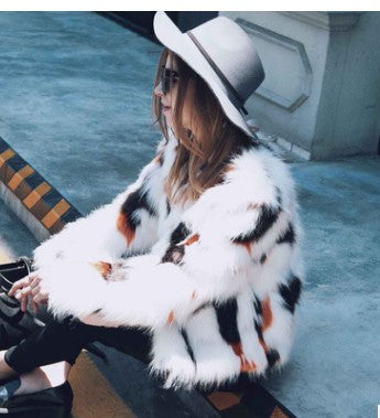 Bohemian Colorblock Faux Fur Women's White Multi-Colored Jacket to 3X Plus Size