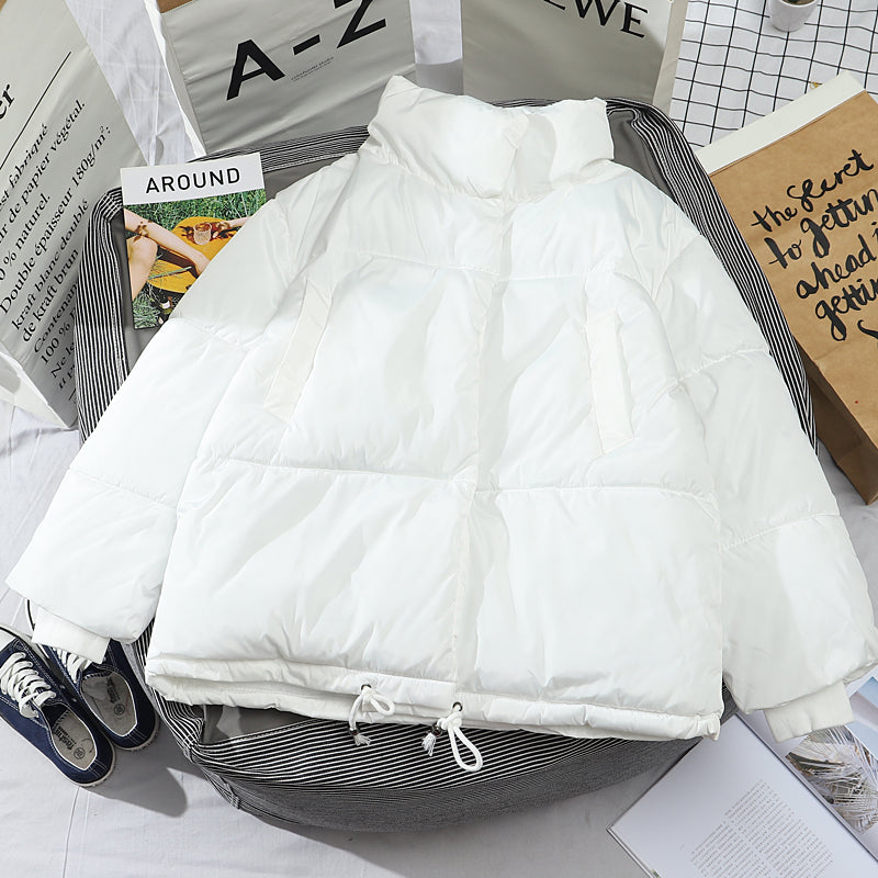 Stand Collar Cropped Women's Winter Puffer Bomber Jacket