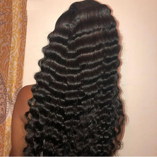 Black Deep Wave 100% Human Hair Lace Frontal Wigs