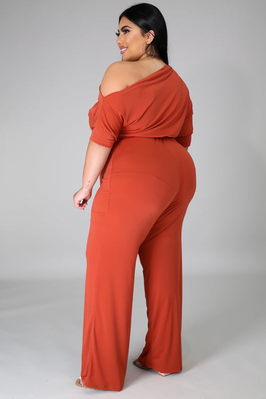 One-Shoulder O-Neck Asymmetrical Short Sleeve Solid Color Women's High Waist Jumpsuit to 5X Plus Size