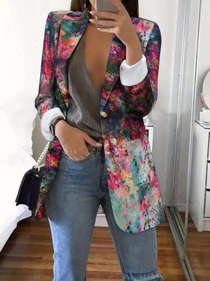 Geometric Floral Swirl Print Women's Blazer Jackets to 5X Plus Size