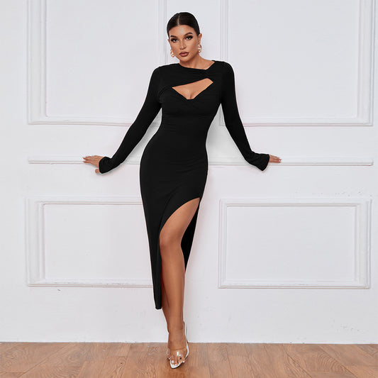 Skirt Sexy Slit Long Sleeve Dress